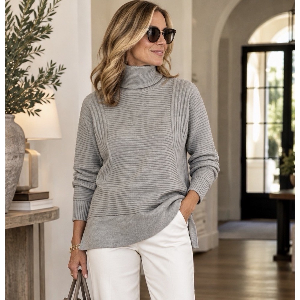 Vince Camino Turtle Neck Sweater Sz S Ribbed Knit Textured Gray Career Casual